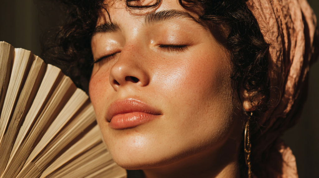Woman with makeup in humid weather