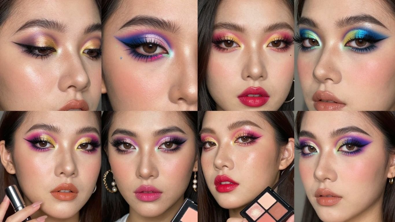 Diverse Singaporean makeup artistry close-up.