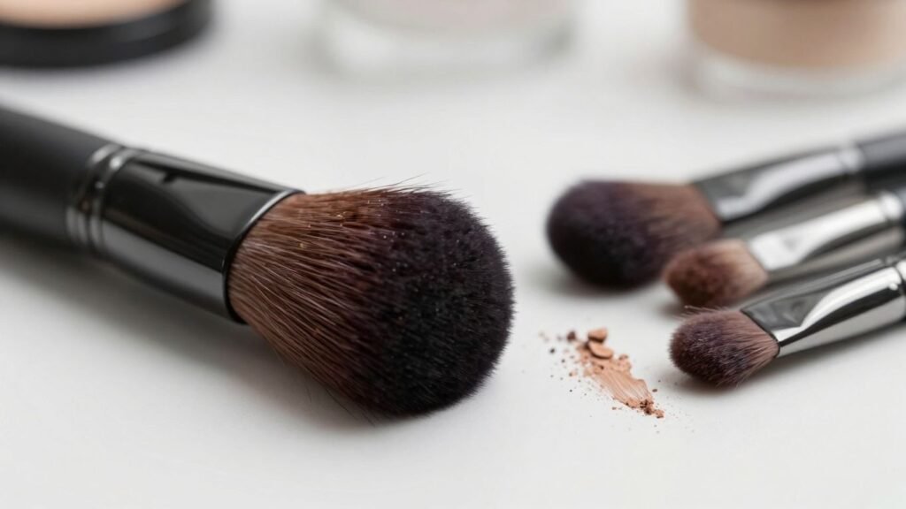 Clean and dirty makeup brushes side-by-side.