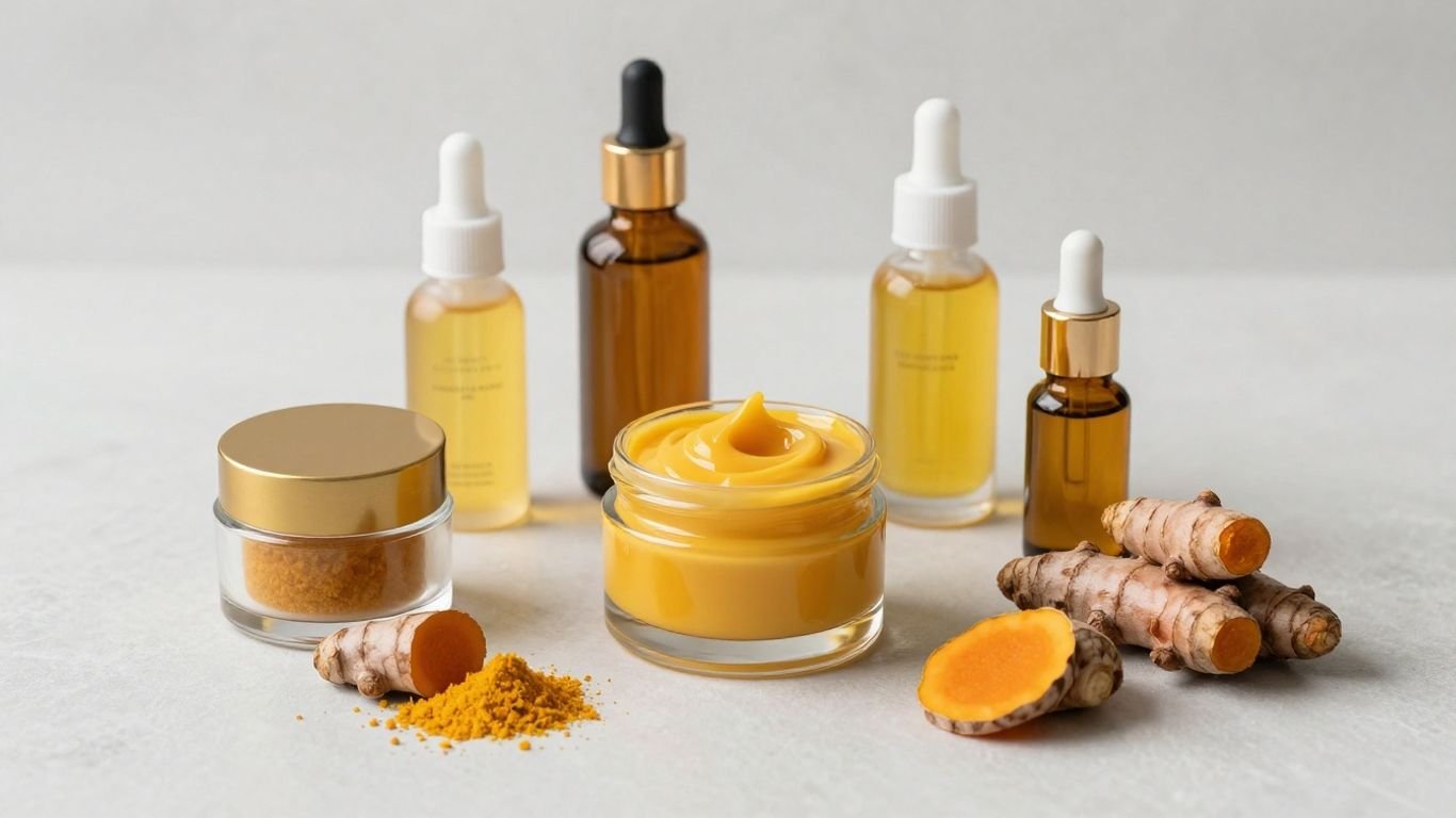 Turmeric facial set with creams and serums.