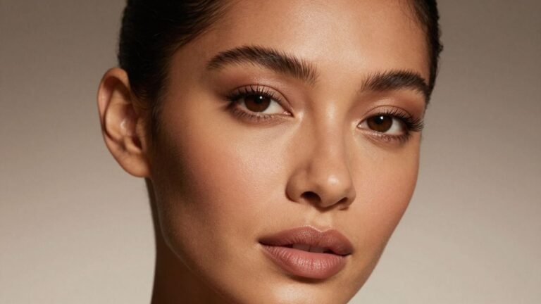 Woman with mixed skin tone wearing makeup.