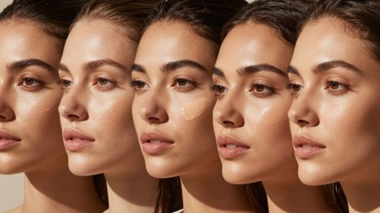 Women with olive undertones trying foundation shades.