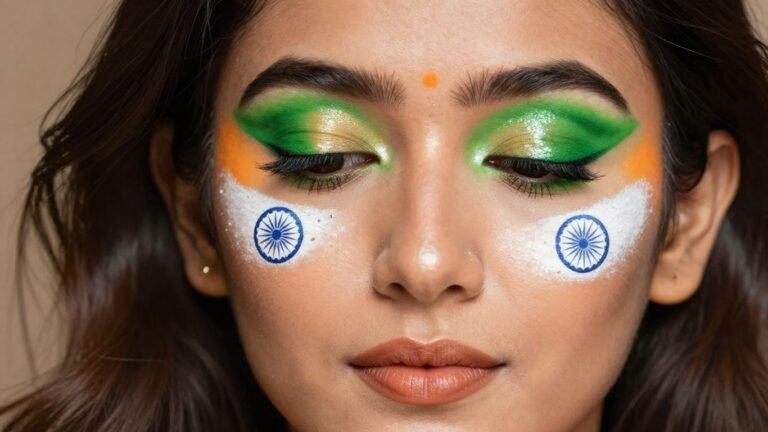 Woman with Indian flag-themed Republic Day makeup