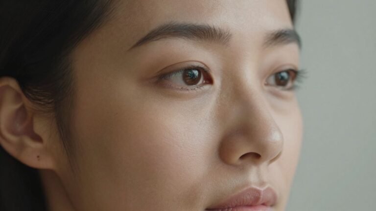 Woman's face showing mixed-race skin undertones.