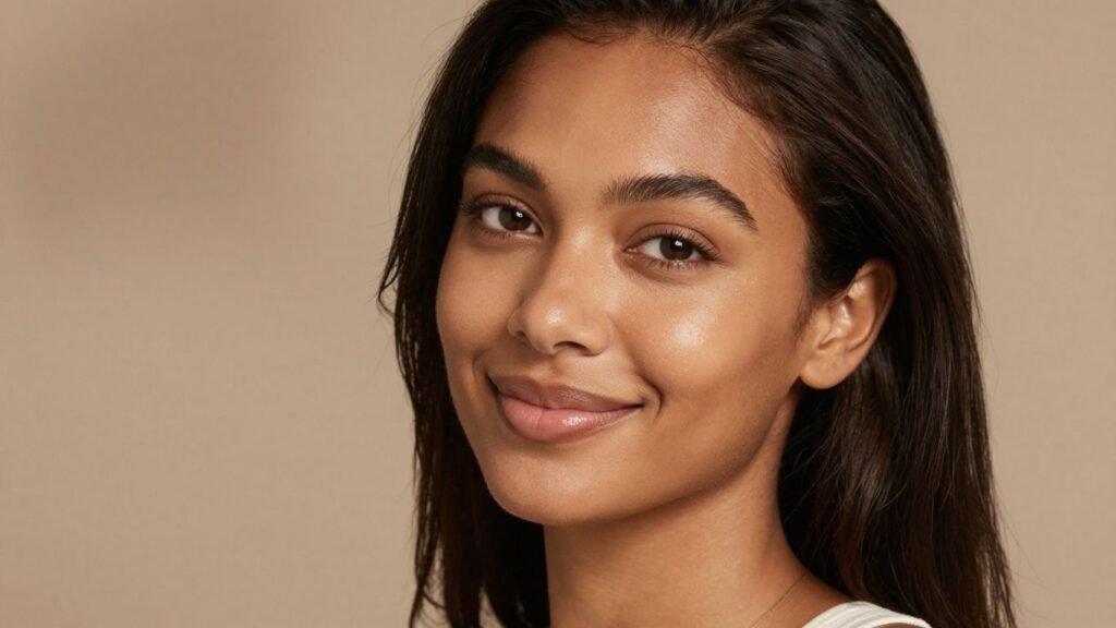 Woman with glowing skin and highlighted melanin