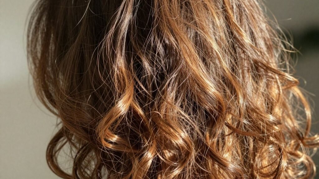 Healthy mixed hair textures with natural shine and curl.
