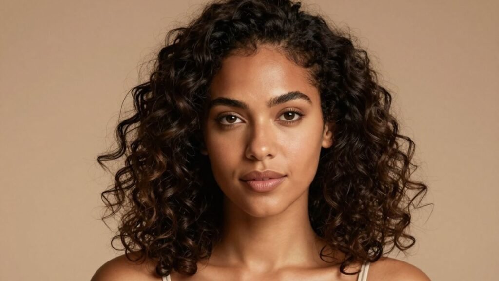 Woman with mixed heritage beauty, confident and glowing.