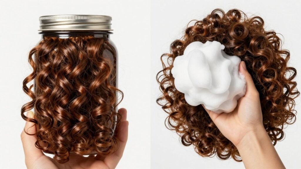 Curly hair gel versus mousse comparison.