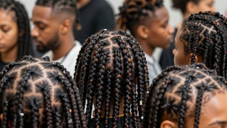 Diverse protective hairstyles, braids, twists, locs, healthy hair.